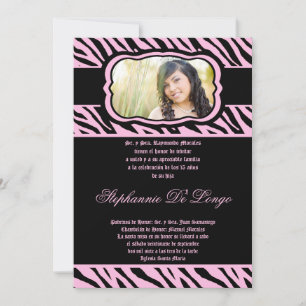 12x18 Pink Zebra Print Quinceanera Einladung