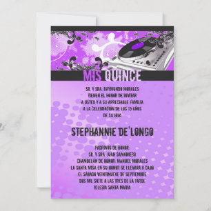 12x18 Purpl DJ Spin Turntable Quinceanera Einladun Einladung