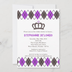 12x18 Purpl Gray Raute Crown Baby Dusche Einladung