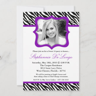 12x18 Purpl Zebra FOTO Sweet 16 Birthday Einladung