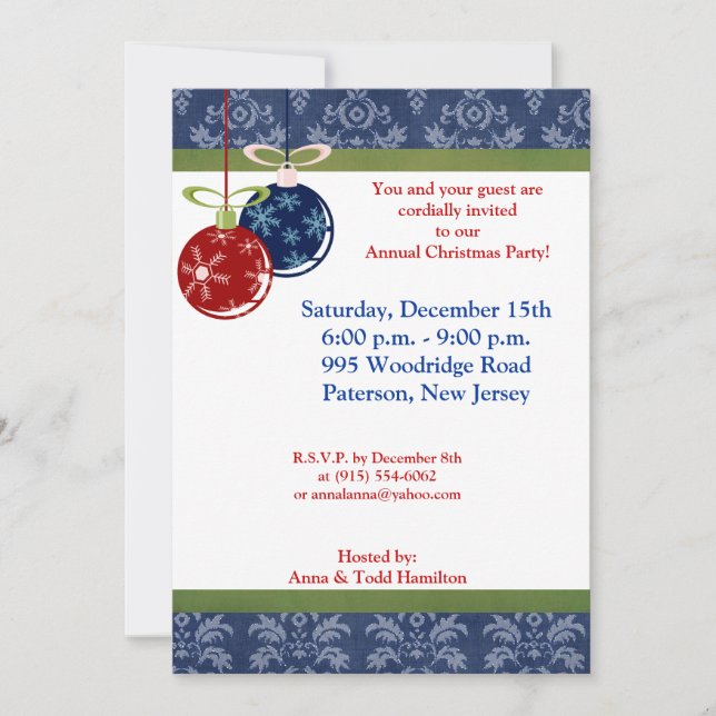 12x18 Red/Blue Hanging Ornaments Einladung (Vorderseite)