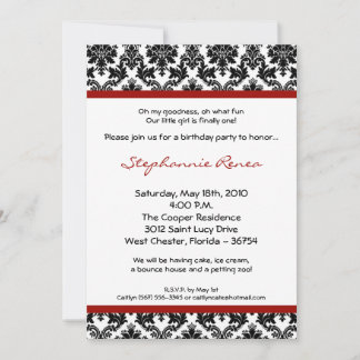 12x18 Red Crimson Damask Geburtstagsparty Einladun Einladung