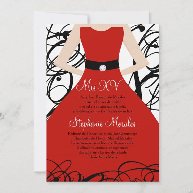 12x18 Red Dress Quinceanera Birthday Einladung (Vorderseite)