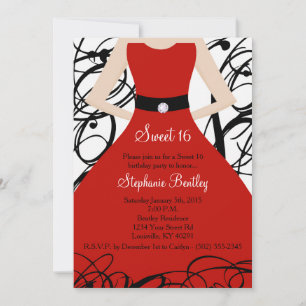 12x18 Red Dress Sweet 16 Geburtstag Einladung