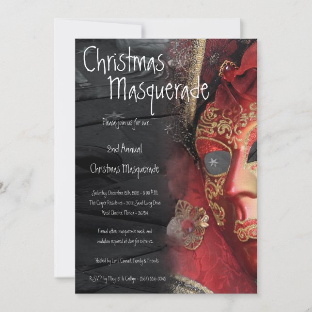 12x18 Red Masquerade Weihnachten XMAS Einladung (Vorderseite)