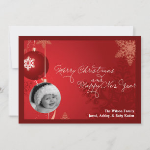 12x18 Red Ornament Snowflake FOTO Weihnachtskarte Feiertagskarte