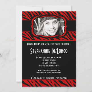 12x18 Red Zebra FOTO Sweet 16 Birthday Einladung