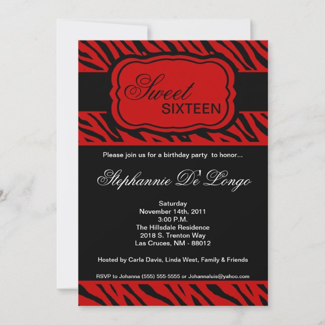 12x18 Red Zebra Print Geburtstagsparty Einladung (Vorderseite)