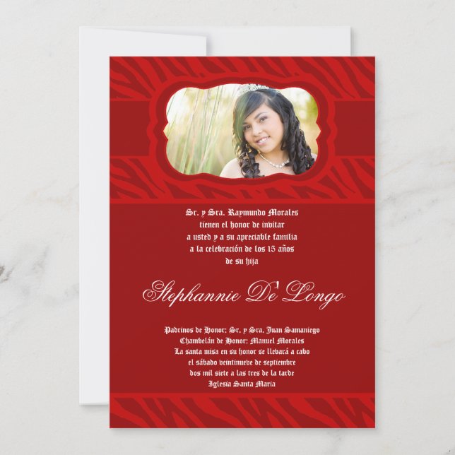 12x18 Red Zebra Print Patter Quinceanera Einladung (Vorderseite)