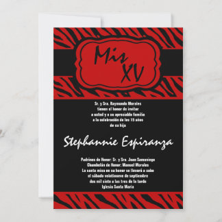 12x18 Red Zebra Print Quinceanera 15 Einladung