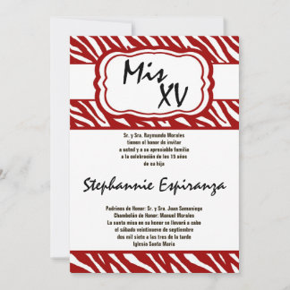 12x18 Red Zebra Print Quinceanera 15 Einladung