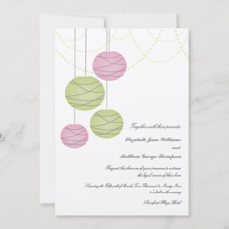 12x18 rosa u. Grünbuch-Laternen-Tageshochzeit Einladung