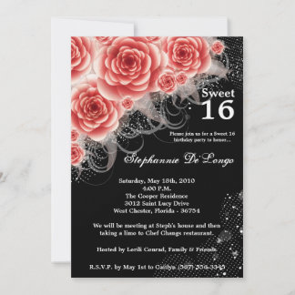 12x18 Rote Rosen Blumensüß 16 Geburtstag Einladung