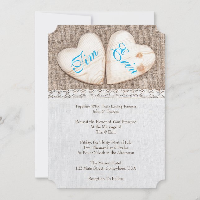 12x18 Rustic Burlap & Lace Wedding Einladung (Vorderseite)