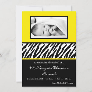 12x18 Sassy Yellow Zebra FOTO Geburtsankündigung Ankündigung