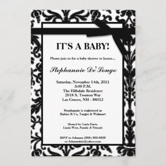 12x18 Schwarz-weiß Damask Lace Kinderdusche Einlad Einladung