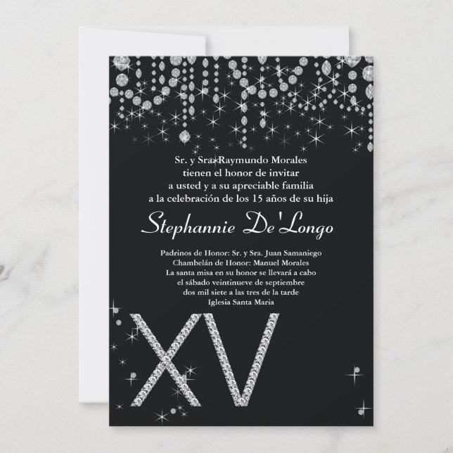 12x18 schwarzer Diamant Quinceanera Einladung (Vorderseite)