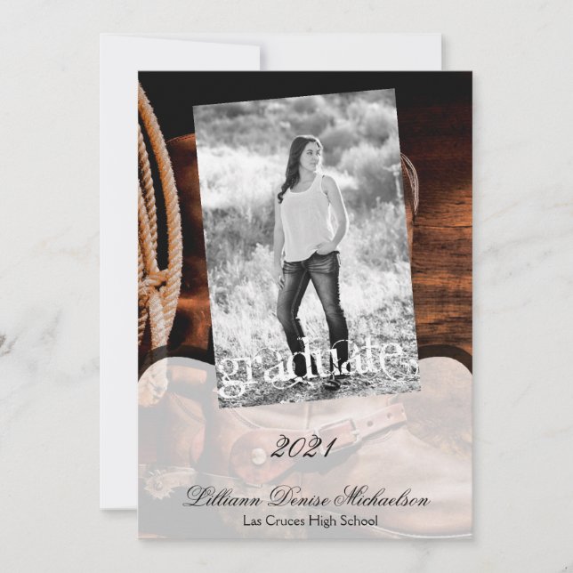 12x18 Senior Ankündigung Cowboy Boots Barn Wood Ru (Vorderseite)