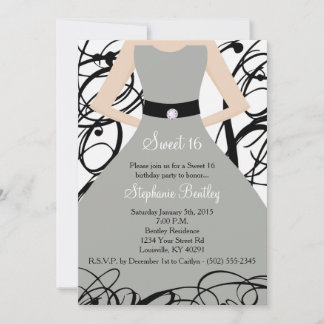 12x18 Silver Dress Sweet 16 Geburtstag Einladung