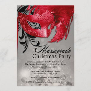 12x18 Silver Red Masquerade Einladung
