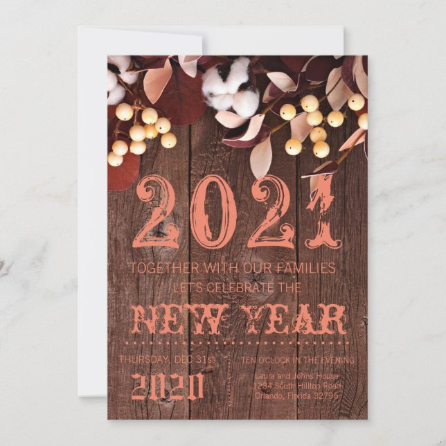 12x18 Silvester Einladung Baumwollzweig auf dem Da (Vorderseite)