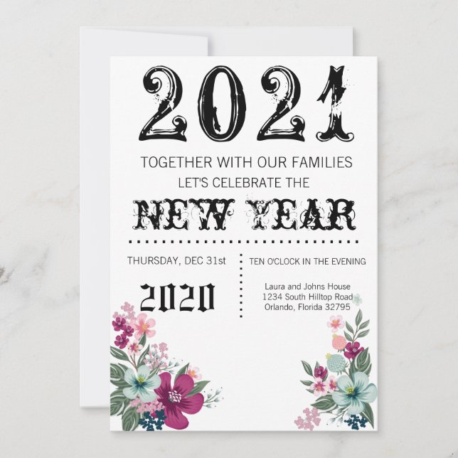 12x18 Silvester Einladung tropischer Blume über (Vorderseite)