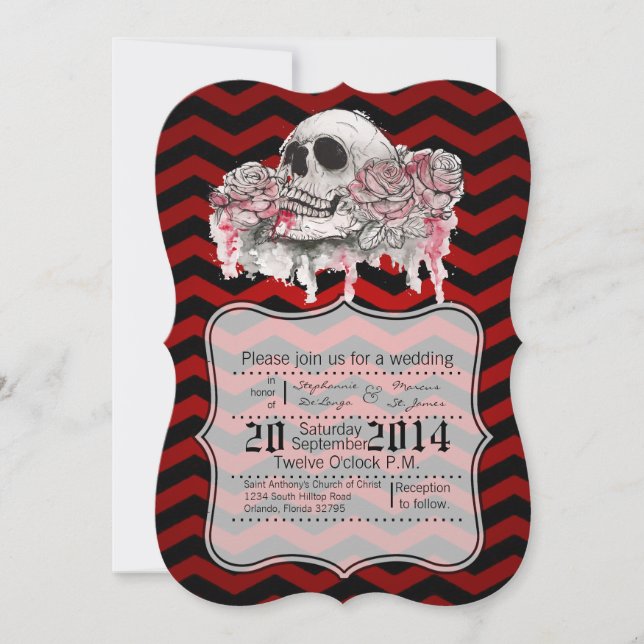 12x18 skull Rose Gothic Zickzack oder Hochzeit Ein Einladung (Vorderseite)