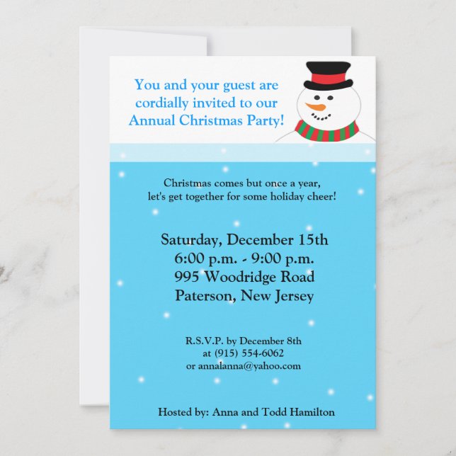 12x18 Snowy Snowman Einladung (Vorderseite)