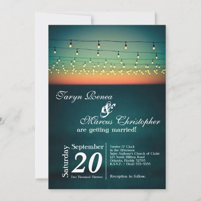 12x18 Sunset String Lights Yard Hochzeit Einladung (Vorderseite)