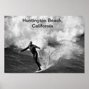 12x18 Surfer blk whk, Huntington Beach, Kalifornie Poster