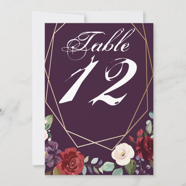 12x18 Tischnummer Card Plüschtier Lila Rose Gold G (Vorderseite)
