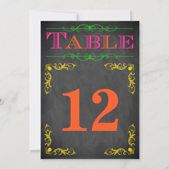 12x18 Tischnummer-Karte | Neon Chalkboard Einladung (Vorderseite)