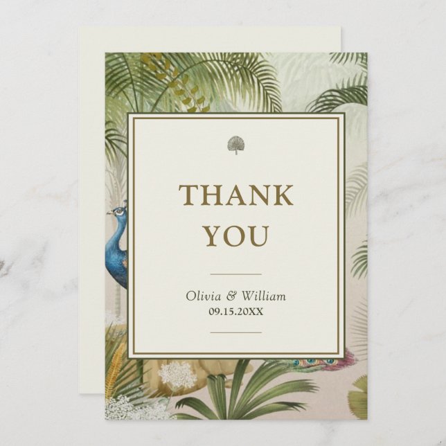 12x18 Tropical Peacock Palm Blank Wedding Vielen D Dankeskarte (Vorne/Hinten)
