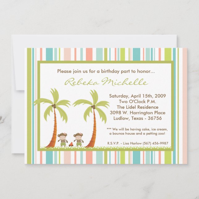 12x18 Twin Luau Monkey Geburtstagsparty Einladung (Vorderseite)