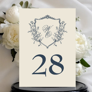 12x18 Vintage Wappen Navy Cream Hochzeit Tischnumm