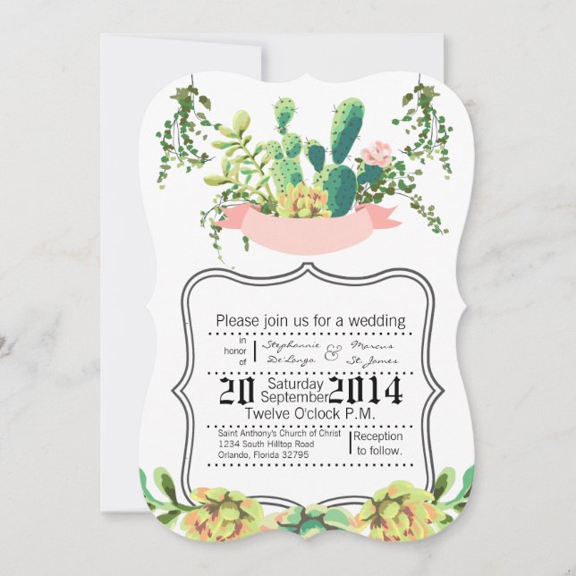 12x18 Wedding Einladung Bohemisch Cactus succulent (Vorderseite)