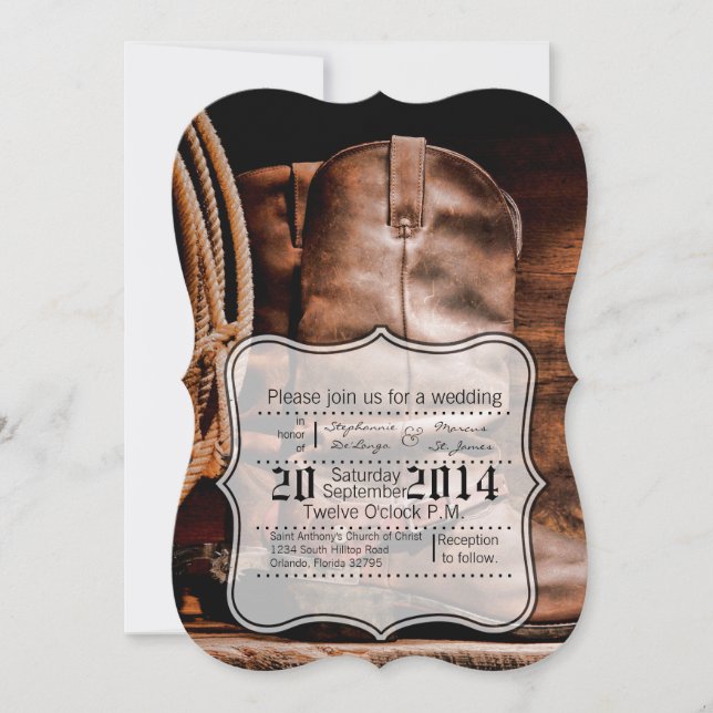 12x18 Wedding Einladung Cowboy Boots Barn Wood Rus (Vorderseite)