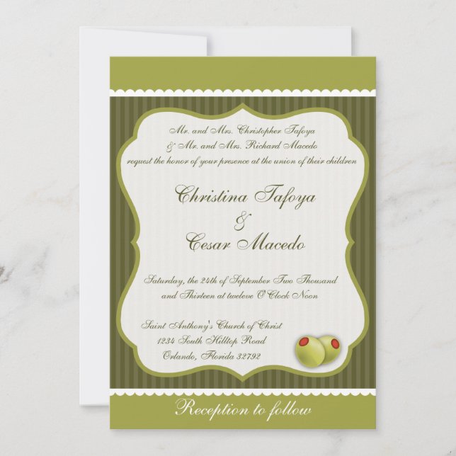 12x18 Wedding Einladung Martini Olive Green Stripe (Vorderseite)