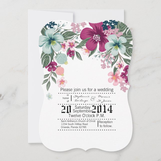 12x18 Wedding Einladung Tropische Blume auf Weiß (Vorderseite)