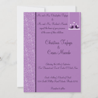 12x18 Wedding Invitation Bird Swing Lila BG Herzen Einladung