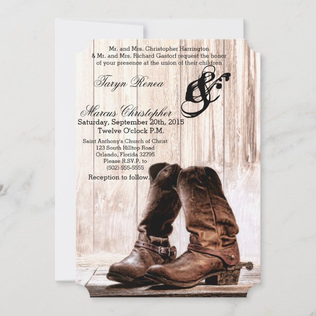 12x18 Wedding Invitation Boots Country Rustic West Einladung (Vorderseite)
