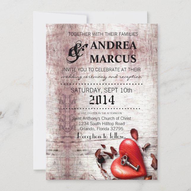 12x18 Wedding Invitation Country Wood Key zu meine Einladung (Vorderseite)