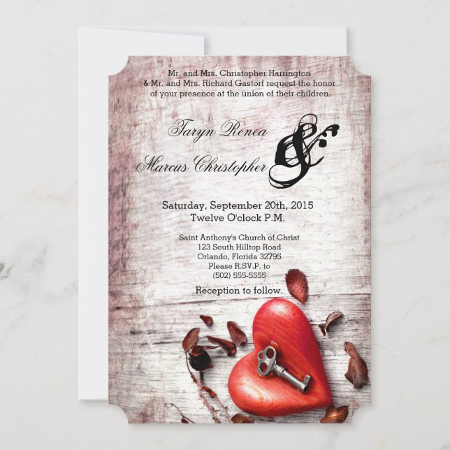 12x18 Wedding Invitation Country Wood Key zu meine Einladung (Vorderseite)