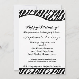 12x18 White & Black Zebra Geburtstagsparty Einladu Einladung