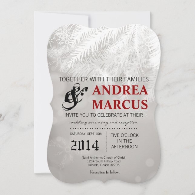 12x18 Winter White Pine Tree Braut Einladung Hochz (Vorderseite)