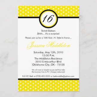 12x18 Yello weiße Polka-Punkt-16. Einladung