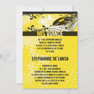 12x18 Yellow DJ Turntable Quinceanera Einladung