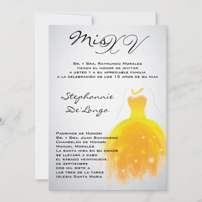 12x18 Yellow Dress Quinceanera Geburtstag Einladun Einladung (Vorderseite)