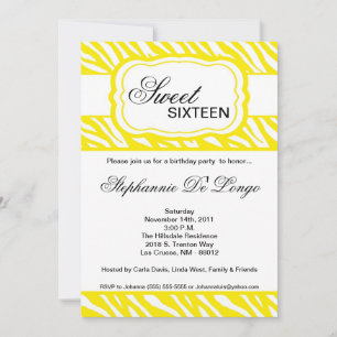 12x18 Yellow Zebra Print Geburtstagsparty Einladun Einladung