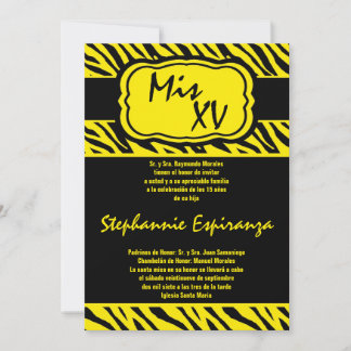 12x18 Yellow Zebra Print Quinceanera 15 Einladung